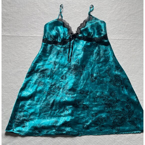 Linea Donatella Womens Sleeveless Satin Chemise Nightgown With Lace Trim & Flora - Picture 1 of 7